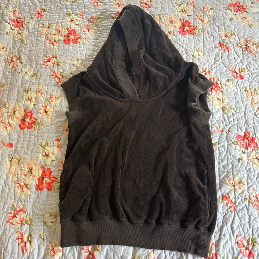 Vintage Juicy Couture Velour Chocolate Sleeveless Hooded Top with Pockets Sz XL